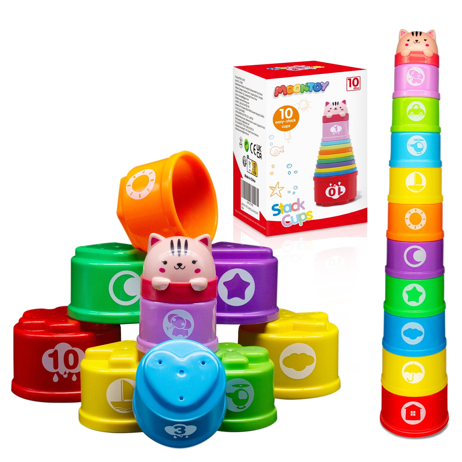 MOONTOY Baby Stacking Cups, Stacking Toys for Toddlers 1-3 Infant Stackable  Block 19PCS Colorful Nesting Cups Shape Sorter Bath Toys, Early
