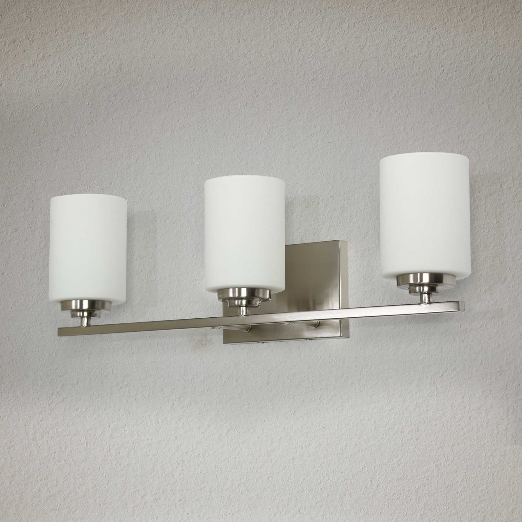 LNC 3-Light Bathroom Vanity Fixture with White Frosted Glass Shades, Brushed Nickel Finish