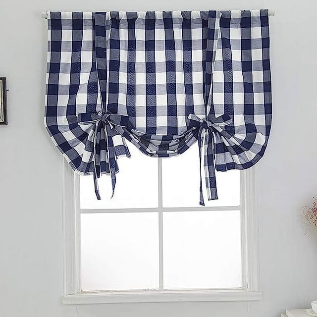 Zhuge Cortinas con lazos a cuadros azules y blancos con diseño de búfalo, con aislamiento térmico, ajustables, para ventanas pequeñas (31" x 55", azul)