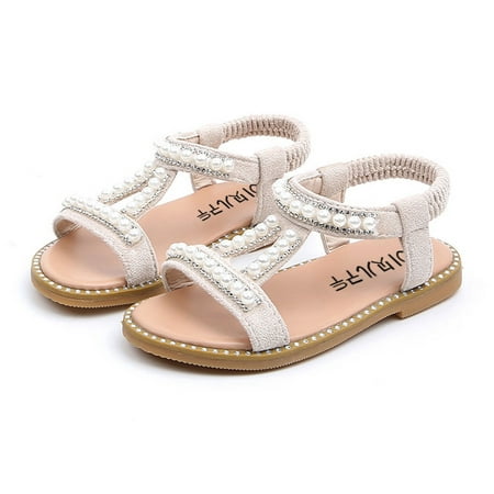 

Sehao Children Sneakers Baby Infant Kids Shoes Single Girls Sandals Toddler Princess Pearl Crystal Roman Baby Shoes Kids and Mother Beige 29