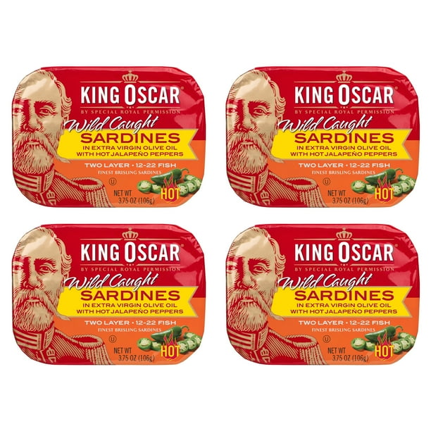 (4 pack) King Oscar Hot Jalapeno Peppers Brisling Sardines in Extra