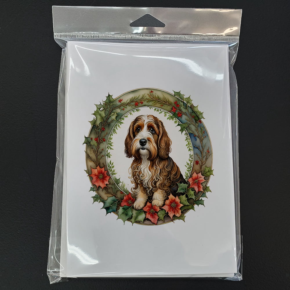 Petit Basset Griffon Vendeen Christmas Flowers Greeting Cards Pack of 8 7 in x 5 in