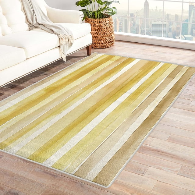 Stripe Rugs for Living Room Bedroom - Modern Rug 5x6 - Striped Carpet for Home Decor - Washable Non Slip Patterned Indoor Large Area Rug - Soft & Low Pile (ZJ&298)