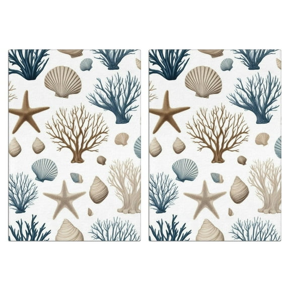 2 Pcs Funny Kitchen Towels,Coastal Coral Starfish Microfiber Dish Towels,Kitchen Tea Towels,Kitchen Towel Set (18" X 26")