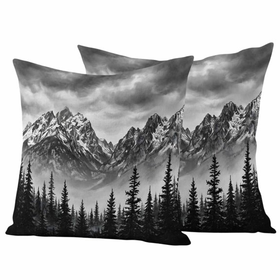 Outdoor Throw Pillows Covers 18x18inx2 Set Of 2 Waterproof Modern Forest Decorative Zippered Cushion Covers for Patio Furniture, Mountains Black Tree Needle Forests Scenery Lumbar Pillowcases