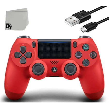 PS4 Wireless Red Blue DualShock Controller Bundle - Like New With Charging Cable BOLT AXTION