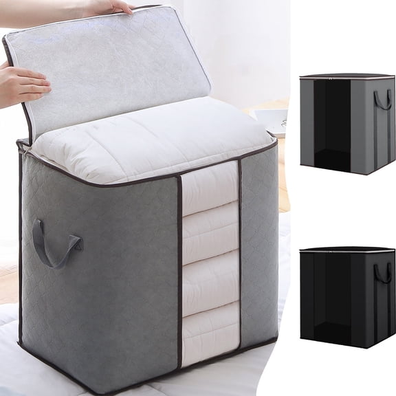 Extra Large Clothes Storage Bag 120L with Zipper and Handles, Blanket Quilt Comforter Organizer for Closet Bedroom Dorm, Gray