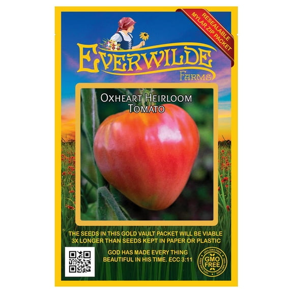 Everwilde Farms - 100 Oxheart Heirloom Tomato Seeds - Gold Vault Jumbo Bulk Seed Packet