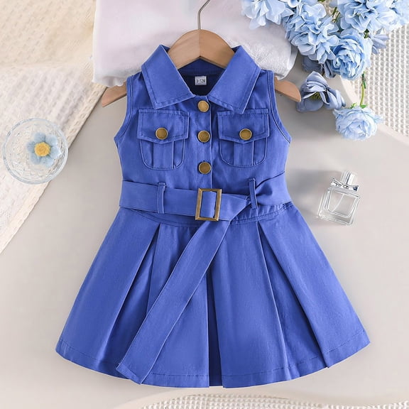 CIAKGIAF Girls Dresses Casual Denim Round Neck Comfortable Sleeveless Summer Dress Blue for 3 Years