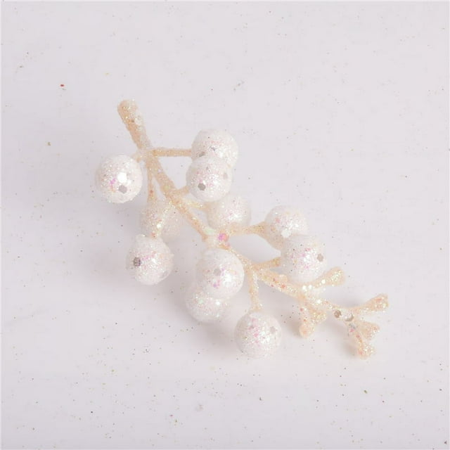 Tallos de bayas con purpurina navideña, púas navideñas artificiales para adornos de árboles de Navidad, coronas navideñas de bricolaje, manualidades, decoración navideña y del hogar, dorado