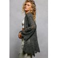 thumbnail image 3 of I AM A FASHION JUNKY POL Openwork Lightweight Open Front Cardigan with Scalloped Edge (CHARCOAL, L), 3 of 5