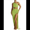 thumbnail image 1 of Conjuntos de Vestidos de Noche Asimétricos con Abertura Alta para Playa y Verano para Mujer Verde M, 1 of 6