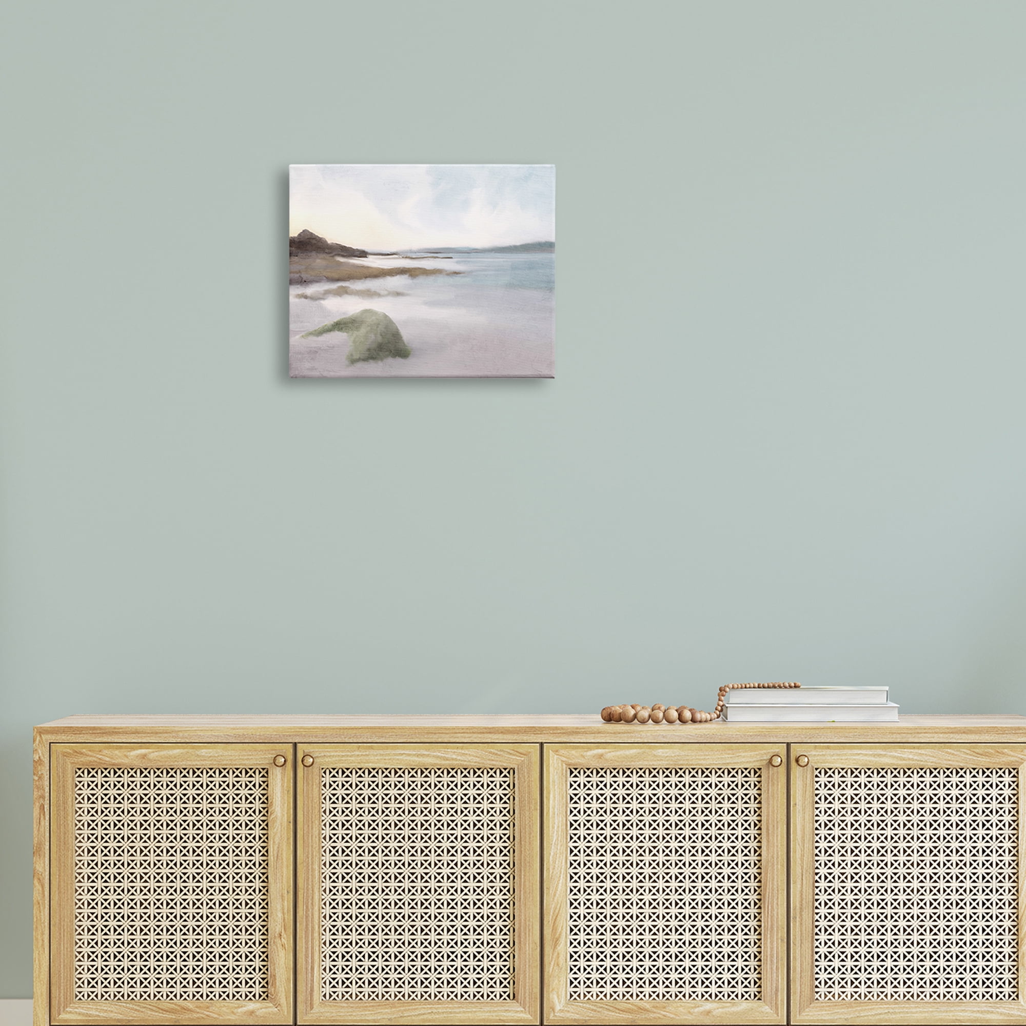 Stupell Industries Serene Foggy Ocean Rocky Shoreline Beach Painting, 20 x 16, Design by Ann Bailey
