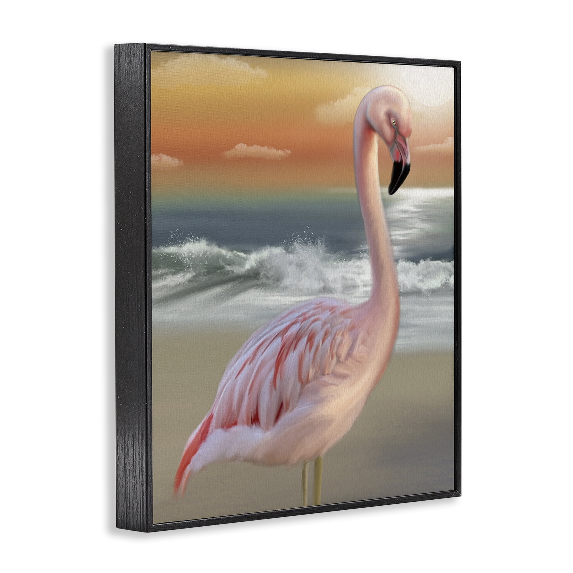 Stupell Industries Coastal Beach Flamingo Black Framed Giclee Art, design by Matthew Piotrowicz