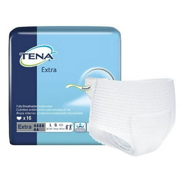 Case of 64 - TENA Extra Adult Absorbent, Disposable Underwear, Pull On, Heavy Absorbency