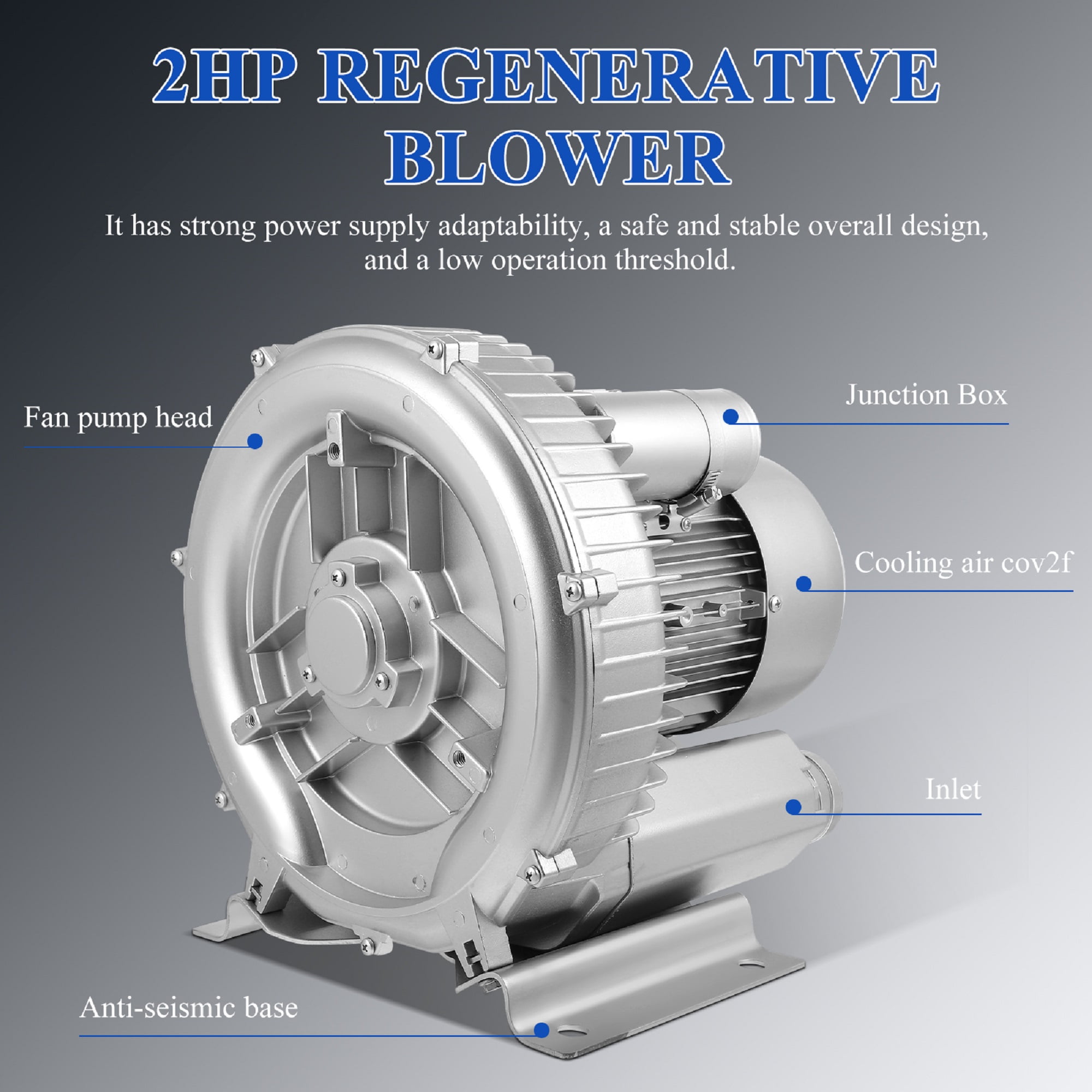 1800W Industrial Aquaculture Pond Fish Tank Blower Pump, Commercial Air Pump Blower High Pressure Aquarium Fish