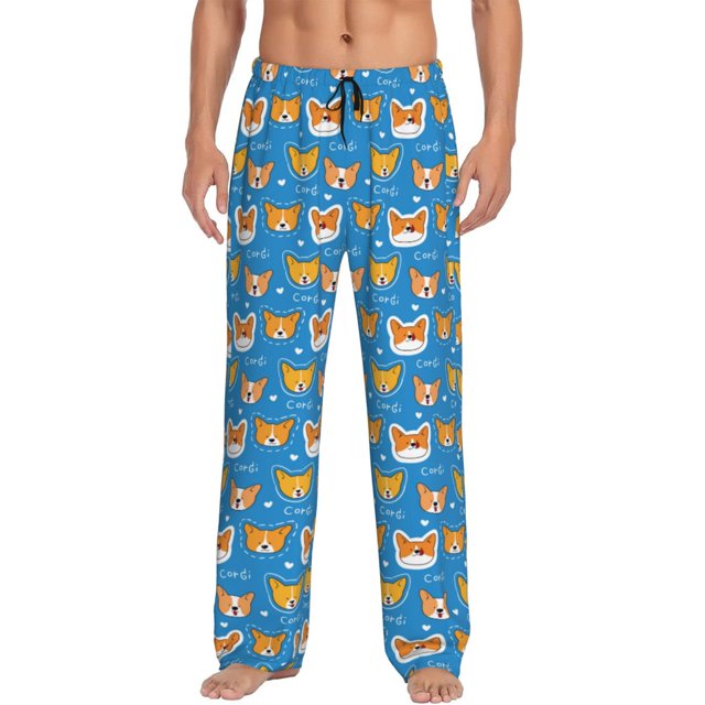 Balery Corgi Dog Face Pantalones de pijama para hombre, pijama ultraligero, pantalón de descanso-Medium
