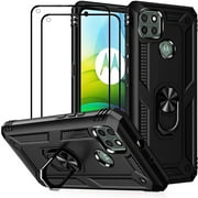 Flyme for Moto G9 Power Case with Tempered Glass Screen Protector (2 Pack), Telegaming Dual Layer Hybrid Tank Armor