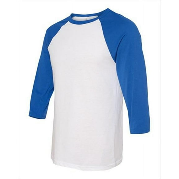 Bella-Canvas C3200 Unisex 0.75 Sleeve Baseball Tee - White & True Royal - Large