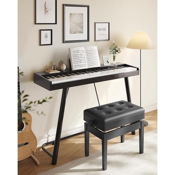 SONGMICS Taburete ajustable de madera para piano con almacenamiento de partituras negro