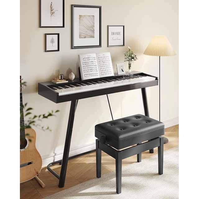 SONGMICS Taburete ajustable de madera para piano con almacenamiento de partituras negro