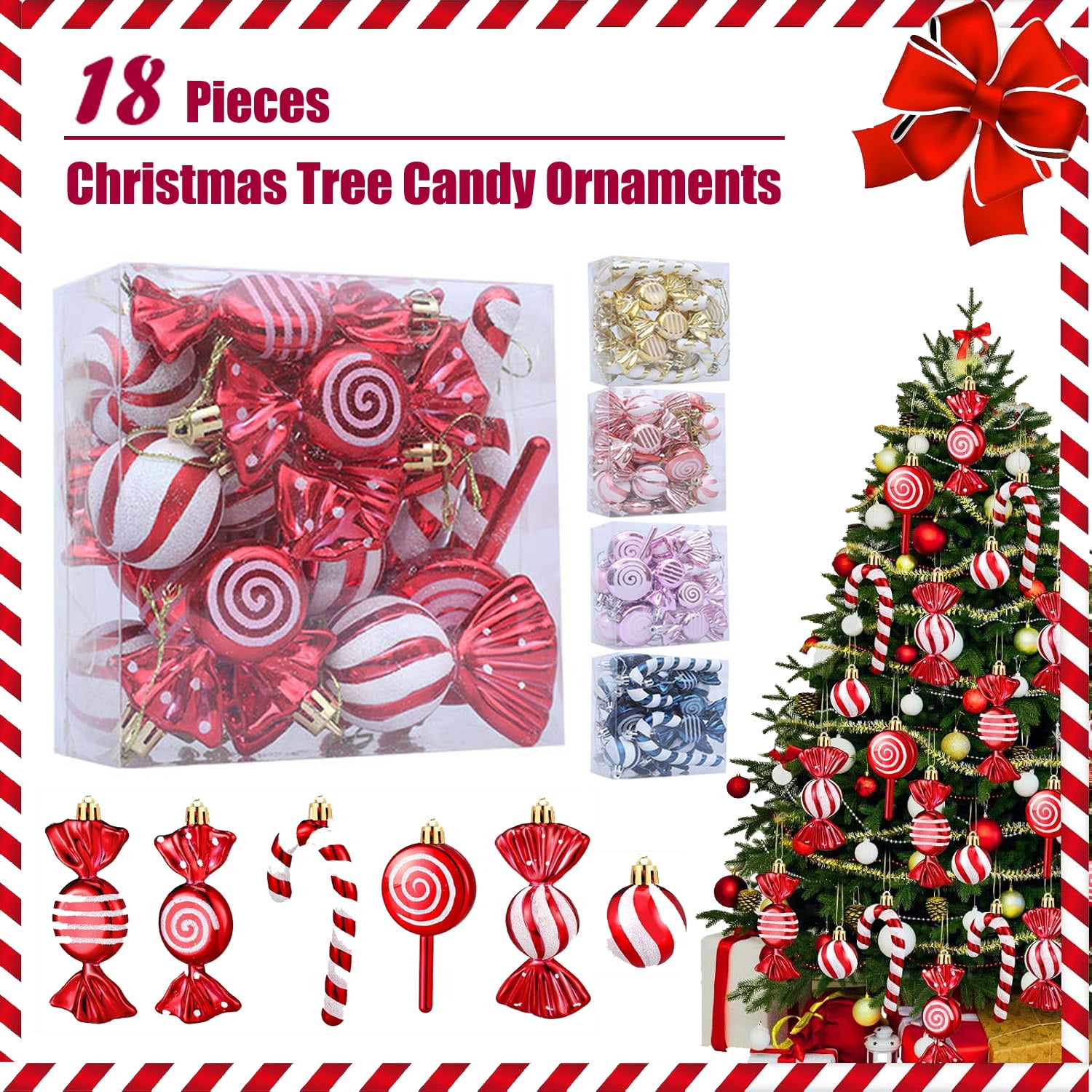 Liliful 36 Pcs Christmas Candy Ornament Set - Glitter Candy Cane & Lollipop Tree Decorations