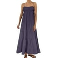 thumbnail image 1 of Vestido largo sin mangas de verano con tirantes finos y ribetes en contraste para mujer, 1 of 5