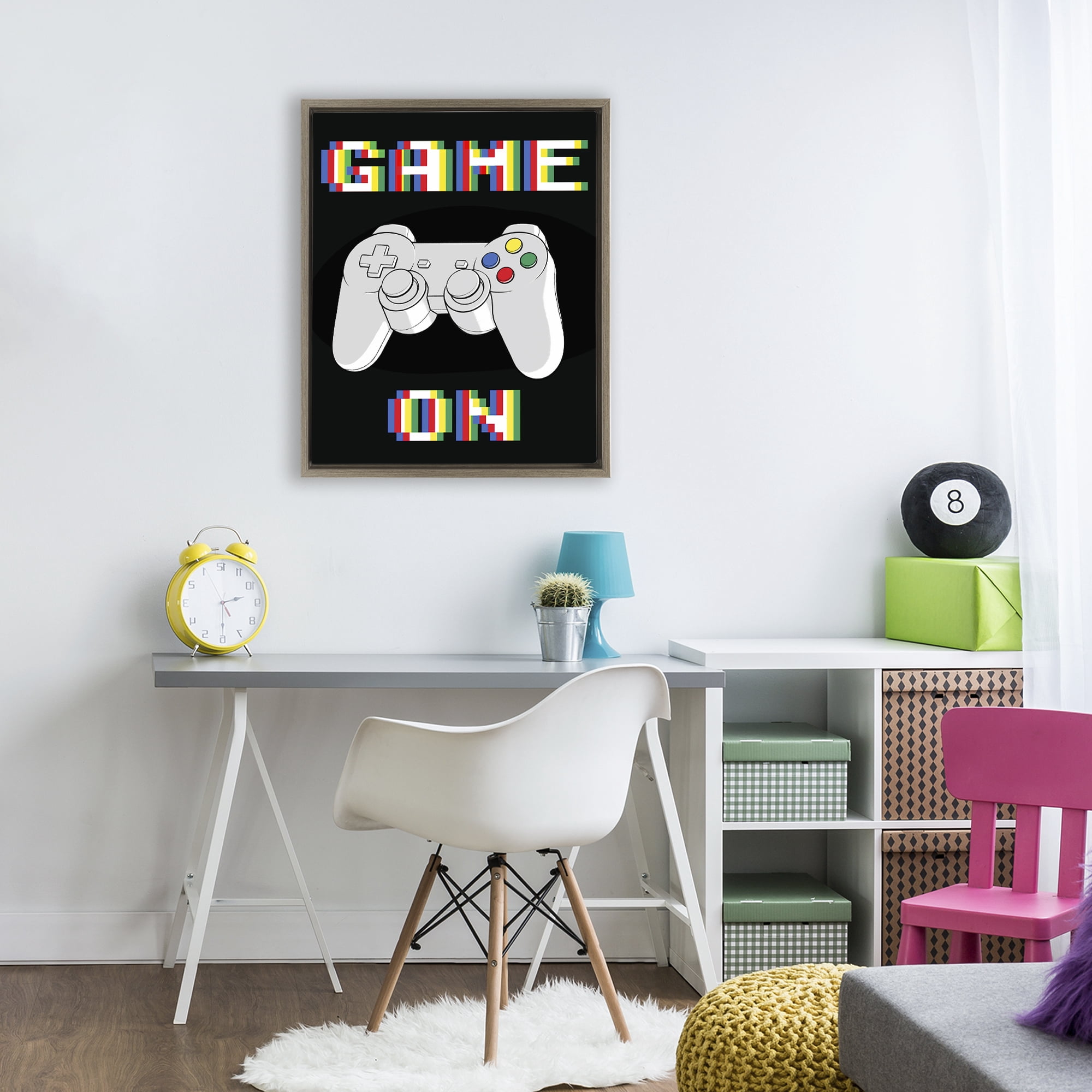 Stupell Industries Colorful Digital Game On Brown Framed Floater Canvas Wall Art, design by Marcus Prime