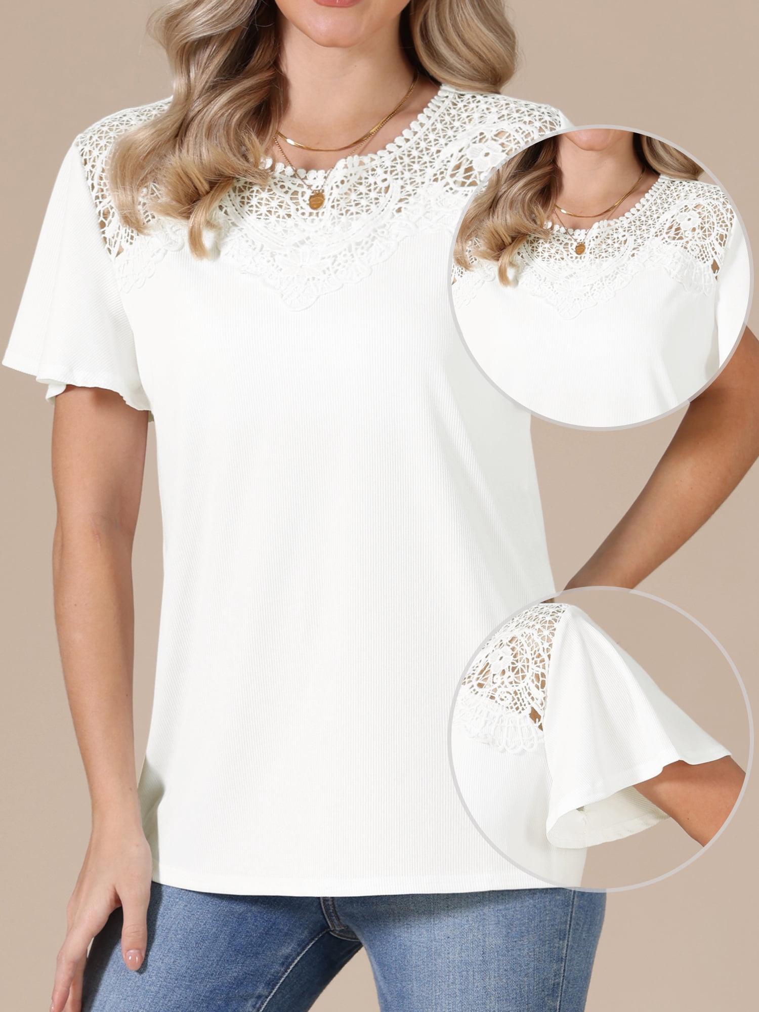 DARING DIVA Women's Short Sleeve Shirts V Neck Dressy Casual Tunic Tops M White