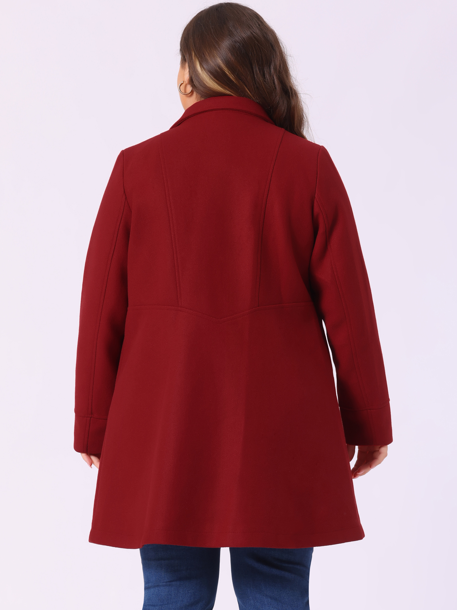 DARING DIVA Women's Plus Size Turn Down Collar Double Breasted A Line Coat 4X Dark Red