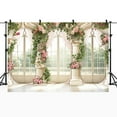 thumbnail image 3 of Wedding Floral Backdrop for Women Bridal Shower Flower Wall Decoration Window Scenery Pink Rose Green Leaves Aesthetic Elegant Photography Background Photo Studio Shoot, 3 of 4