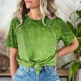 thumbnail image 2 of Mujeres Pantalones Cortos de Manga Corta Impresa Floral Cuello Redondo Superior / Camisa Poliéster, Blusa Casual de Moda para el Uso Diario Del Hogar, 2 of 8