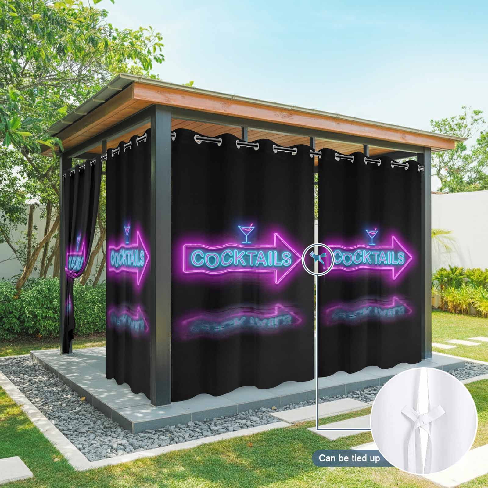 Cocktails Neon Arrow Outdoor Curtains for Patio, Modern Bar Style Blue Purple Cocktails Sign Sunshade Privacy Drapes Grommet Waterproof Outside Curtains for Porch/Cabana/Balcony 54"x 108", 1 Panel