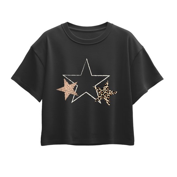 Instant Message - Patterned Stars Short Sleeve Boxy Graphic T-Shirt