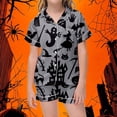 thumbnail image 2 of Kids Halloween Pajamas Size 10-11 Years Casual Sleepwear Pumpkin Bat Short Sleeve Top with Shorts Soft Girls' Pajama Sets Grey, 2 of 4