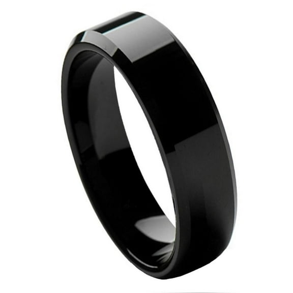 High Polish Black Plated Tungsten 6MM Beveled Edge Band Ring Size 12