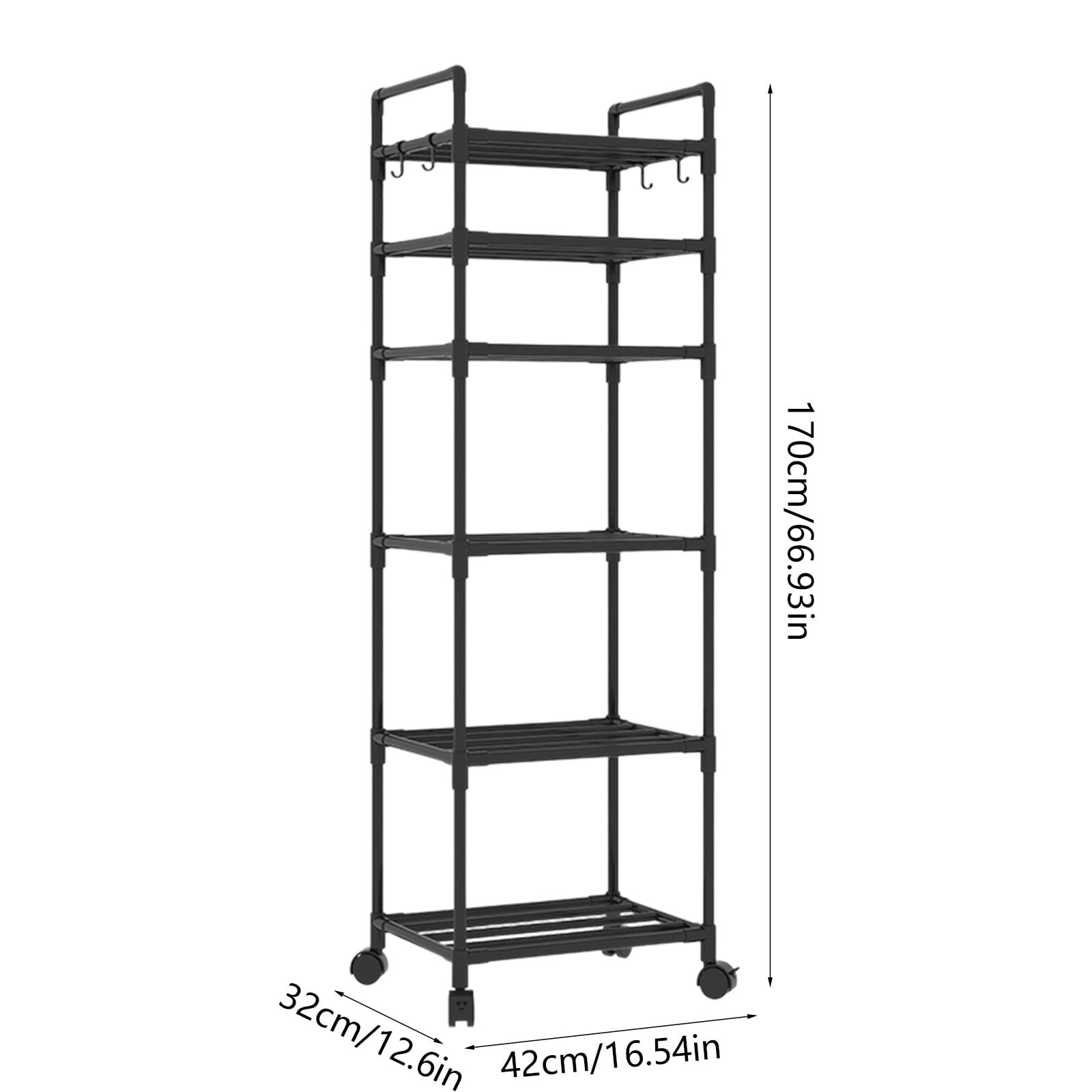 6 Tier Rolling Cart Organizer,Laundry Room Bathroom Organizers and Storage Office Shelves Mobile Shelving Unit Kitchen Trolley Cart with Wheels for Art,Craft,Diaper,Bedside,Snack(Black)