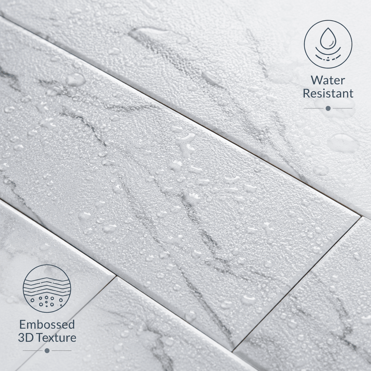 Yeslife 102-Pack Peel and Stick Backsplash Tile, 3" x 6" White Granite PVC Waterproof Subway Wall Tiles for Kitchen & Bathroom, 12.75 Sq Ft