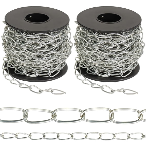 2Pack Jack Chain with Spool, 60Ft Totally Galvaniz Iron Hanging Chain, Metal Link Chain for Hanging Plants, Bird Feeders, Overhead Lights, Silver (16mm*18m)$$Tools & Hardware Other