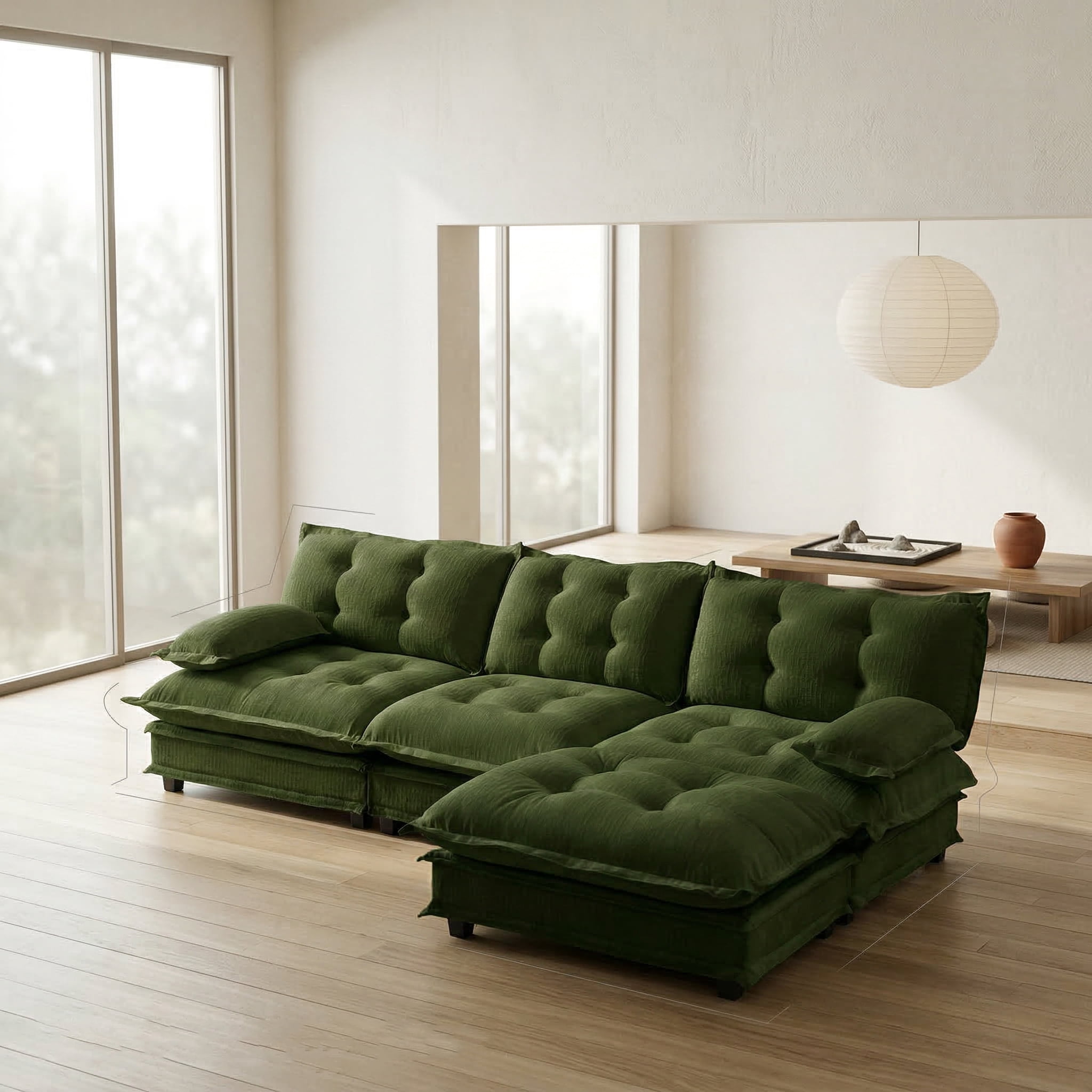 AISWORD 107" L-Shaped Modular Sectional Cloud Sofa with Ottoman, Chenille Fabric Deep Seat Couch with Lattice Decored Cushions
