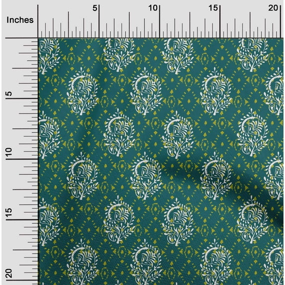 oneOone Organic Cotton Poplin Twill Fabric Leaves & Floral Block Print Fabric By The Yard 42 Inch Wide