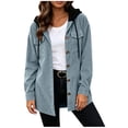 thumbnail image 4 of Iyufng Womens Hooded Corduroy Jackets Button Down Long Sleeve Casual Coat with Chest Pockets and Drawstring Hood, 4 of 9