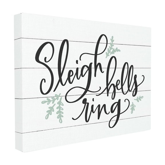 The Stupell Home Decor Collection Holiday Planked Look Sleigh Bells Ring Black White and Blue Typography XXL Stretched Canvas Wall Art, 30 x 1.5 x 40