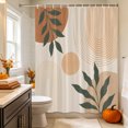 thumbnail image 2 of Bohemian Shower Curtain, Waterproof Shower Curtains for Bathroom, Abstract Boho Circle Striped Leaves Beige Washable Fabric Bathtub Curtain Set Bath Decor with 12 Hooks 72"x78", 2 of 8