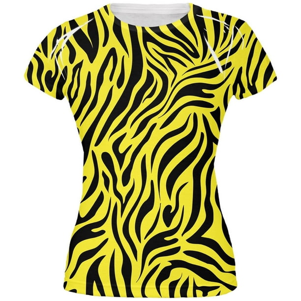 Old Glory Zebra Print Yellow All Over Juniors TShirt Small
