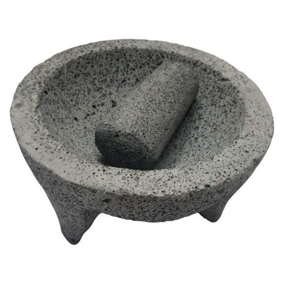 Made in Mexico Genuine Mexican Manual Guacamole Maker Volcanic Lava Rock Stone Molcajete/Tejolote Mortar and Pestle Spices Grains 8" Large