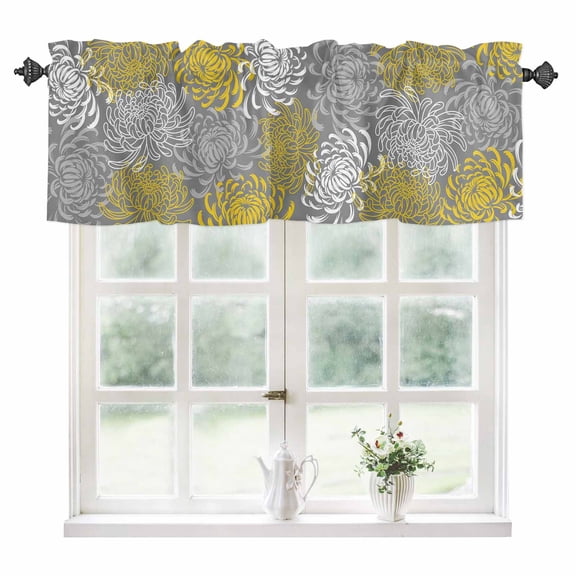 Yellow Gray Floral Kitchen Valances for Windows 60x18 Inch Kitchen Curtains Valances Rod Pocket Farmhouse Retro Abstract Flowers Art Bathroom Window Valances for Window Treatment Decor