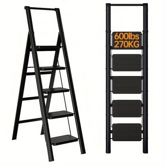 Alvantor 5 Step Folding Ladder, Lightweight Folding Step Stool with Wide Anti-Slip Pedal and Top Handrail for Home & Kitchen, 330lb Capacity