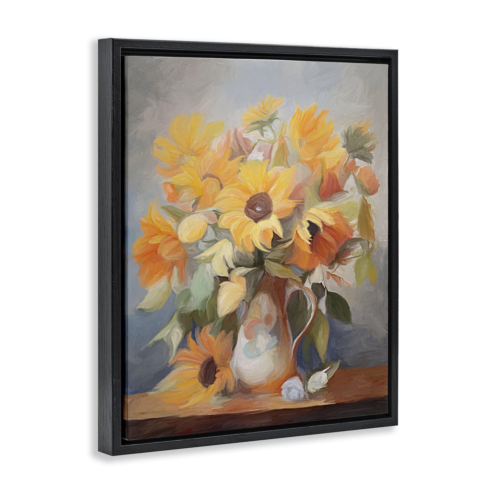 Stupell Industries Bright Sunflower Medley Botanical & Floral Painting Black Floater Framed Art Print Wall Art, 17 x 21