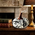 thumbnail image 6 of Black White Floral Fabric Pumpkin Ornament, Stuffed Cloth Pumpkin Tabletop Decor, Farmhouse Indoor Decorative Pumpkin for Halloween Thanksgiving Shelf Mantel Home Display, 6 of 8